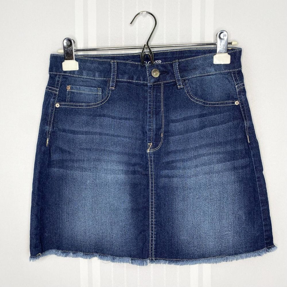 Wallflower Denim Mini Skirt Raw Fringe Hem Junior's Size 5 Jean Blue A-Line